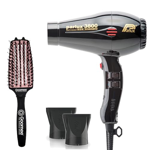 Parlux 3800 Eco Friendly Ionic and Ceramic Black Hair Dryer and Miracle Detangling Brush Medium Size Nylon & Boar Bristles for All Hair Types Blush Pink