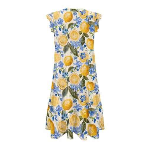 Image of Womens Summer Dress Ruffle Sleeve V Neck Dress Casual Fit Flowy Beach Vacation Sundress with Pocket S-2XL