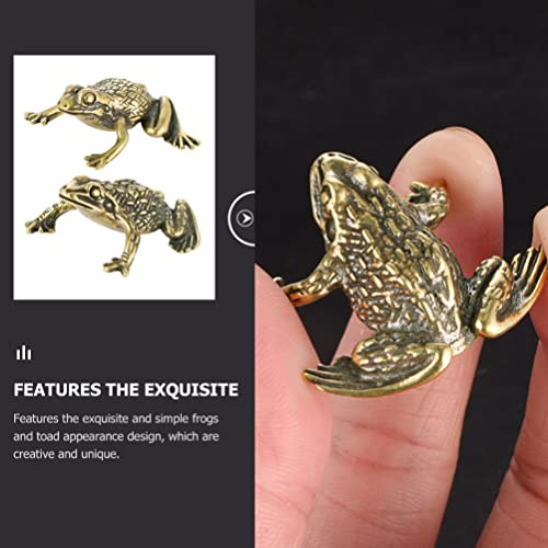 Milisten Wealth Toad 2Pcs Antique Brass Frogs Statue Fengshui Toad Animal Figurine Chinese Collectibles For Wealth Lucky Prosperity Protection Sculpture Gift Lucky Money Frog #TOP1