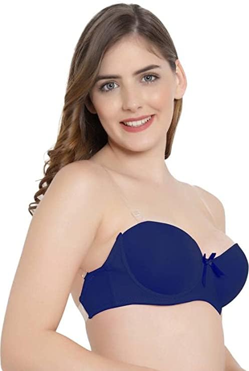 Image of Brachy Women Cotton Nylon Spandex Padded Underwire Strapless Backless Invisible Clear Transparent Back Push up Bra with (Free Extra Transparent Strap)