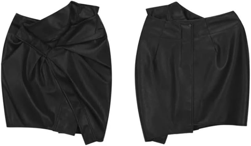 Women's Soft Faux Leather Asymmetrical Mini Skirt High Waist Short Pull On Skirt3