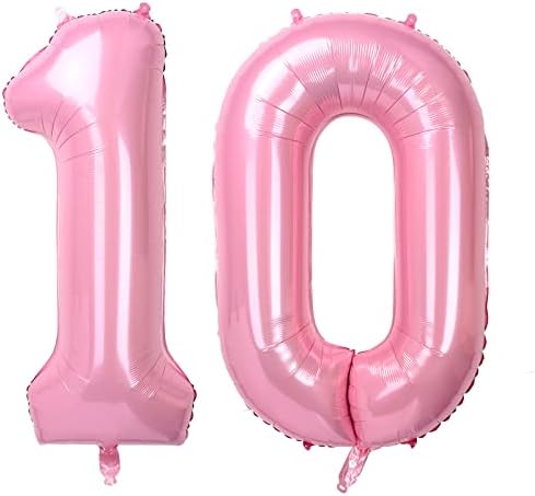 Baby Blue Large Numbers 10 Balloons, 40 Inch Big Helium Foil Number Balloons, 2 Pcs Digital Balloons for Girls Boys 10th Birthday Party Decorations/Anniversary Party Supplies (Number 10, Baby Blue)