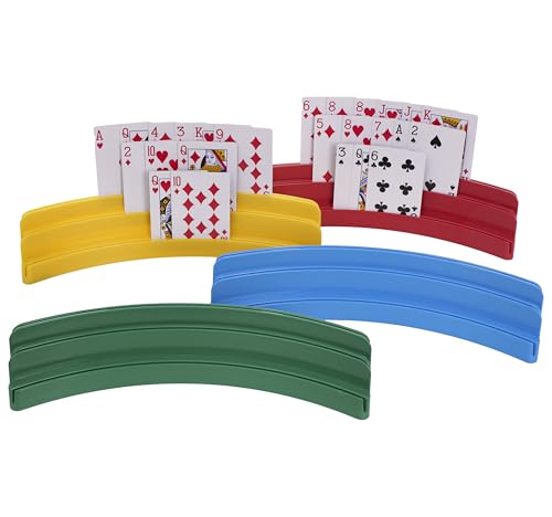 FFSCK 4Pcs 3-Layer Plastic Playing Card Holder for Kids Adults Seniors, Little Hands Card Game Holder with Non-Slip Base – Game Night Ldeal Accessories for Arthritis