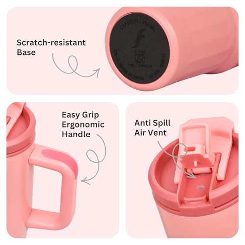Image of FLAIR Vogue Vacuum Insulated Stainless Steel 750 ml Tumbler with Handle | 2-in-1 Lid with Flip Straw & Sip Spout -Pink | Hot & Cold Beverage Mug | Leak Resistant