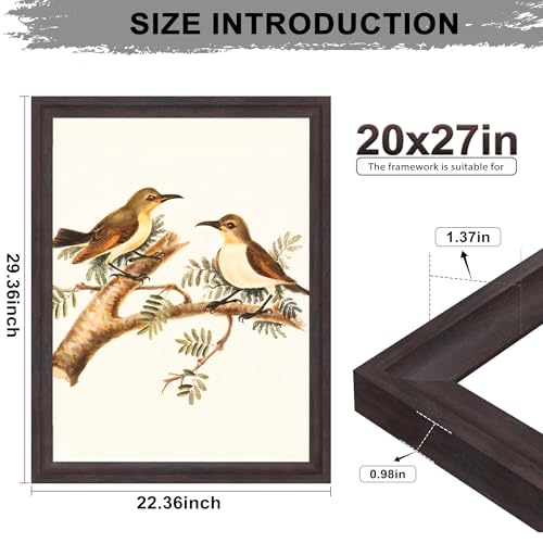 Image of 20x27 Picture Frame Walnut Brown with Black Back Board Curved Extra Wide Edges, Wooden Vintage Style Puzzle Frame 20x27 for Wall Decor.