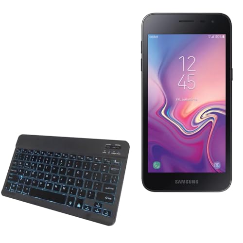 BoxWave Keyboard Compatible with Samsung Galaxy J2 Pure - SlimKeys Bluetooth Keyboard - with Backlight, Portable Slim LED 7 Colors - Jet Black