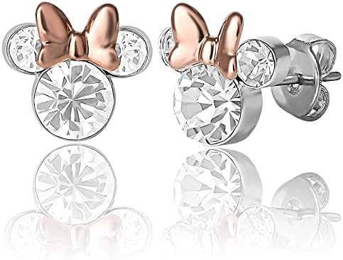 Disney Womens Minnie Mouse April Birthstone Stud Earrings - Minnie Mouse Jewelry - Stud Earrings for Women (April-Two Tone)