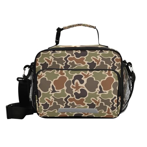 KOCOART Duck Hunter Camouflage Lunch Bag for Women Men Hunting Camo Insulated Cooler Tote Bag with Adjustable Shoulder Strap Large Capacity Picnic Lunch Box Outdoor for Adult Office