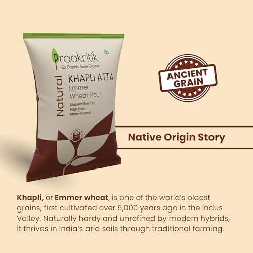 Image of Praakritik Natural Khapli Wheat Atta 5 Kg, Emmer Wheat Flour, High Fiber, Low Gluten & Diabetes-Friendly, Ancient Grain, Easy Digestion (Pack of 3)