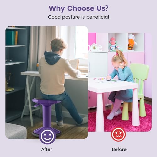 Image of Giantex Wobble Stools for Classroom Seating, 24 inch Wiggle Stool with Adjustable Height, Sitting Balance Chair for School Active Learning, Office Stand Up, Flexible Seating Wobble Chair (Purple)