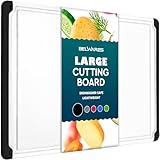 Plastic Cutting Boards for Kitchen - Large 18 x 12 Inch Rubber Cutting Board with Juice Grooves, Non-Slip, Dishwasher Safe Cutting Boards - Thick, Durable Carving and Cutting Board for Meat - Belwares