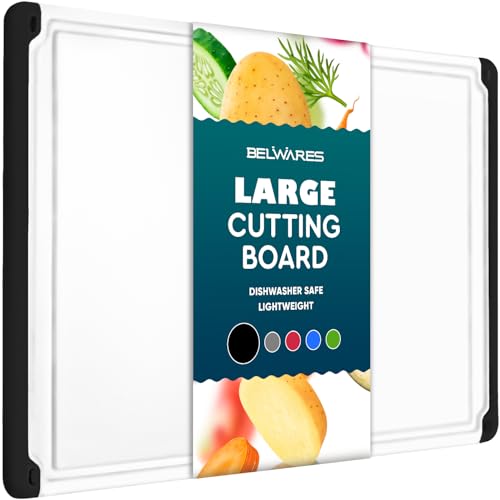 Large Cutting Boards for Kitchen - Plastic Cutting Board with Juice Grooves - Non Slip, Dishwasher Safe Thick Chopping Board, with Easy Grip Handles