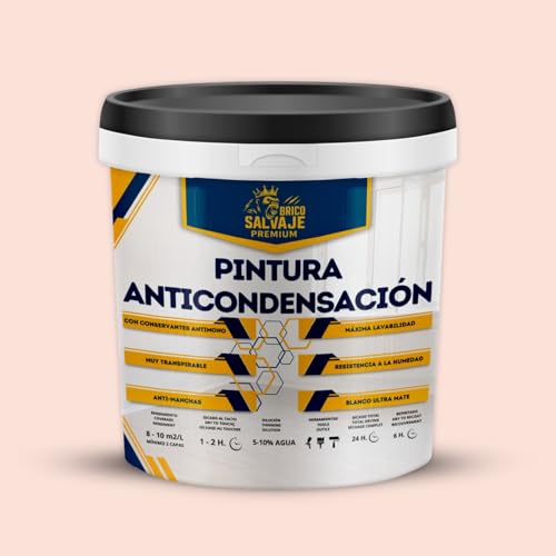 BRICOSALVAJE Pintura Anticondensación – Aislante Térmico, Conservantes Antimoho, Ultra Mate, para Paredes y Techos, Prevención Humedad, Fácil Aplicación, Premium (SUNRISE, 750 ML)