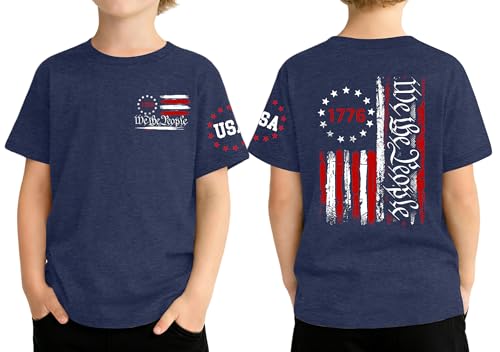 Kids 250th Anniversary USA Shirts Boys Girls American Flag T-Shirt 4th of July Shirt 250 Years Birthday Patriotic Tops(DarkBlue 130)