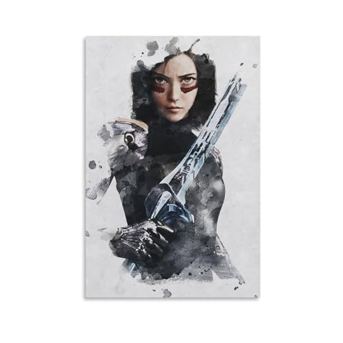 LITTPU - LITTPU Poster d'Ange de Bataille d'Alita - Aquarelle - Décoration murale de science-fiction Cyberpunk - Décoration d'intérieur unique - Personnage de film - Cadeau pour les fans - Cadeau esthétique