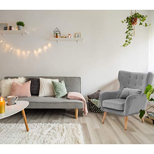 Critter Sitters Csvelchr-Gry Wingback Accent Chair With Wooden Legs, Dimensions: 31" (D) X 28.5" (W) X 37" (H), 22" (D) X 28" (W) X 23" (H), Gray Velvet #TOP7