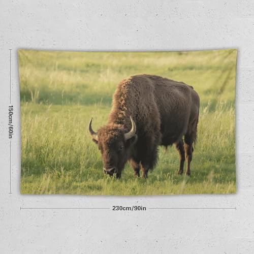 Tapisserie murale bohème Bison Eats Grass avec kit de suspension