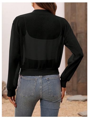 Verdusa Women's See Through Bomber Jacket Zip Up Long Sleeve Spring Outwear2