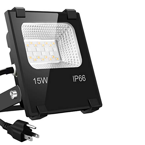 LED Flood Lights RGB Color Changing 100W Equivalent Outdoor, 15W Bluetooth Smart RGB Floodlight APP Control, IP66 Waterproof, Timing, 5700K&16 Million Colors 20 Modes for Garden Stage Lighting
