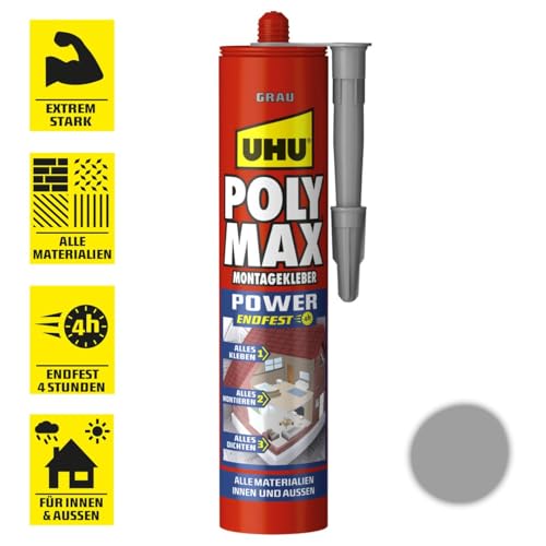 UHU POLY MAX POWER Montagekleber grau, Kartusche 425g