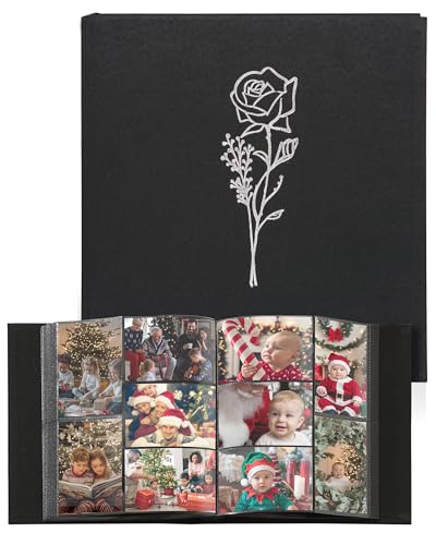 Yuforr Photo Album 6x4 Slip in, 1000 Pockets Photos, Linen Photo Albums for Family Wedding Anniversary, Album Book Holds Landscape and Portrait 10x15cm Pictures-Black