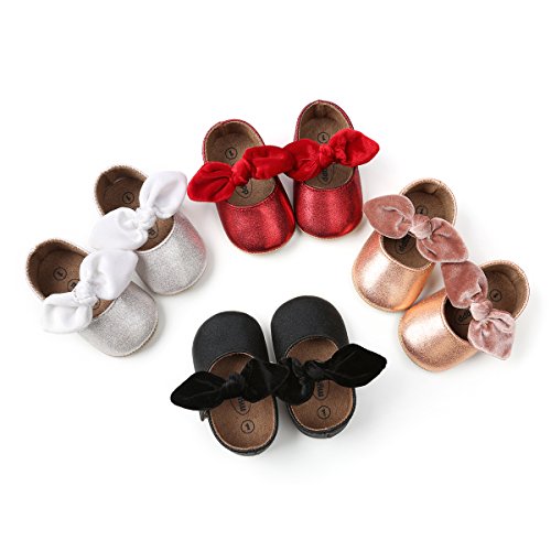 Baby Girls Mary Jane Flats Anti-Slip Rubber Sole Bow Toddler Princess Dress Shoes Black #TOP1