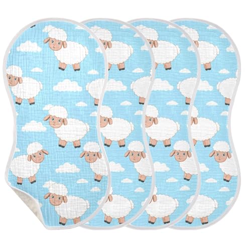MCHIVER Cartoon Sheep Clouds Baby Burp Cloths Cotton Washcloths Super Soft Absorbent Burping Rags for Baby Boys Girl Newborn Towel 2 Pack3