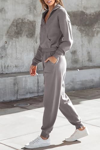 Image of PRETTYGARDEN Women's 2 Piece Sweater Set Pullover Zip Up Sweatshirt Jogger Sweatpants Tracksuit Casual Outfit