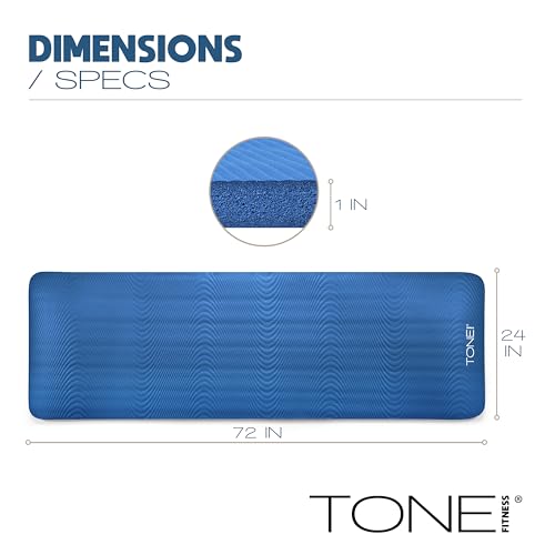 Tone Fitness Premium Extra Thick 1-Inch High Density Exercise Mat with Carry Strap – Non-Slip Workout, Pilates, and Yoga Mat for Home Gym - Color Blue - Wave Pattern by Tone Fitness - Image 4