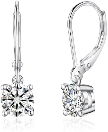 IMOLOVE Moissanite Leverback Drop Earrings for Women, Dangle Earrings 925 Sterling Silver with 18K White Gold Plated, Delicate Wedding Jewelry Gifts