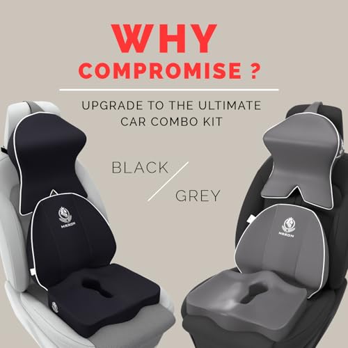 Image of MRRON Memory Foam Posture Corrector Car Seat Cushions Combo | Orthopedic Backrest, Coccyx Cushion & Neckrest | Ergonomic Lumbar Comfort Seat Cushion | Reduces Sciatica (Black, Spine Support)