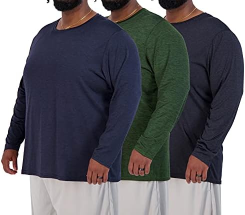 3 Pack Big & Tall Mens Long Sleeve Dry Fit Tshirts Crew Neck Tees Gym Work