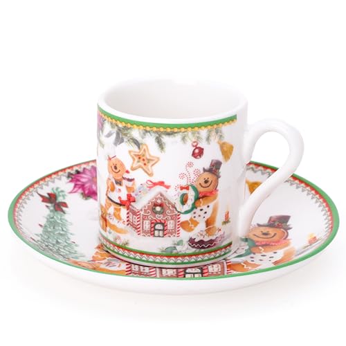 Vaisselle céramique expresso tasses Gingerbread soucoupes et coffret de Noël 3 oz - 3
