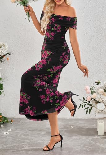 MEROKEETY Women's Summer Off Shoulder Floral Maxi Dress 2025 Formal Wedding Guest Cocktail Bodycon Dresses3