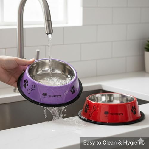 Image of Large Dog Bowl 720ml Combo Pack of 2 - Non Skid Feeding Bowls for Dogs Durable Food and Water Bowl Stainless Steel Pet Bowls Easy to Clean for Daily Use