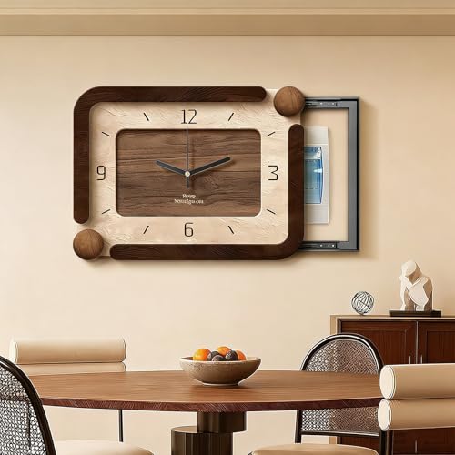 Tapa Contador Luz Decorativa, Cuadro Electrico Tapa, Diseño de Reloj, para Colgar en la Pared para Cubrir el Panel Eléctrico(Brown1,70 * 50cm/27.6 * 19.7in)