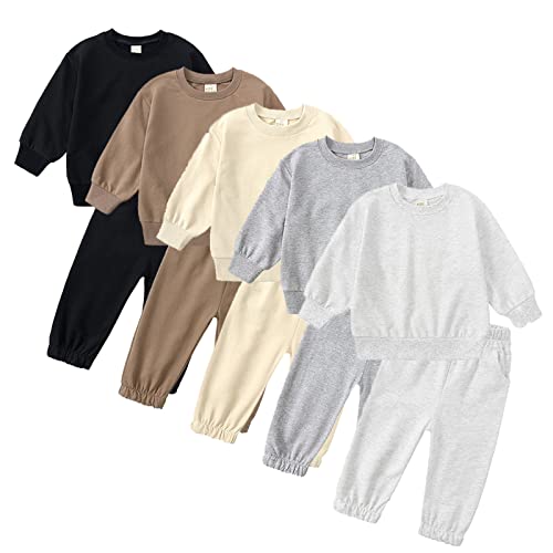 Kids Toddler Boy Girl Sweatsuit Set Long Sleeve Sweatshirt Solid Color Pullover Tops Sweatpants with Pockets2