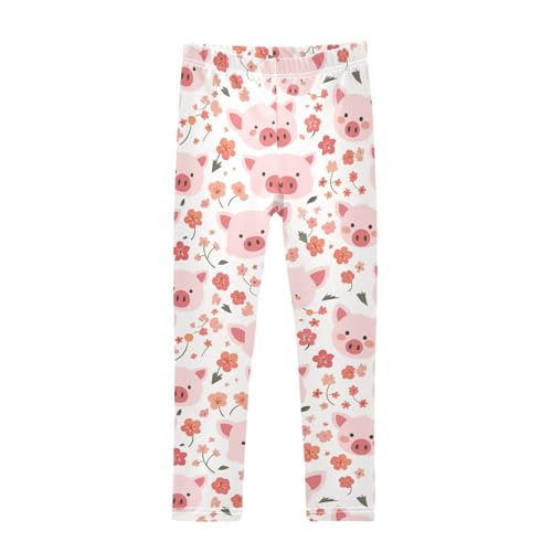 Pig Face Girls' Leggings Toddler Doodles Pink Flowers Kids Yoga Pants Dance Active Tights 4T