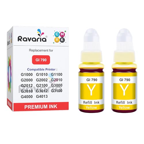Image of GI 790 Ink Compatible with Canon Pixma G Series Printers (G1000, G1010, G1100, G2000, G2002, G2010, G2012, G2100, G3000, G3010, G3012, G3100, G4000, G4013) (790 Ink Yellow 2 Pcs)