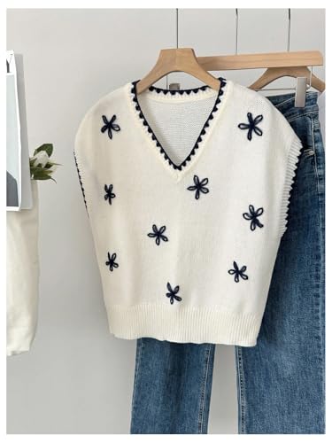 Image of SOLY HUX Women's Short Sleeve Sweater 3D Floral Sweaters Pullover Tank Tops Knit Vest Trendy Fashion Clothing