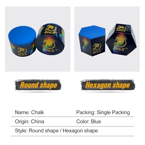 BenXvgxoz Pool Cue Chalk - Professional Billiard Chalk Blue | Nano Technology | Long Lasting 10+ Shots | Enhanced Spin & Control | Wax, Dry & Neutral Options-Hexagonal Shape