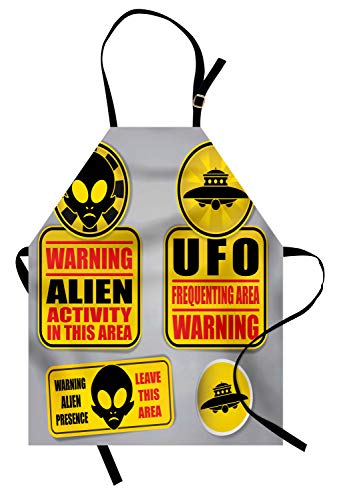 ABAKUHAUS Espacio Delantal de Cocina, Advertencia Peligro De Alien, Apto para Lavadora Colores No Destiñen Resistentes al Agua, Amarillo Negro