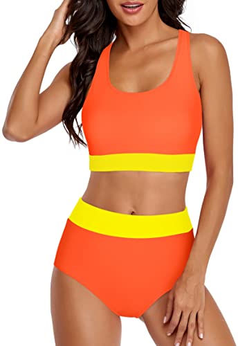 Omichic Women's High Waisted Two Piece Bikini Set Vintage Swimsuit Halter Top With Bottom Bathing Suit Sporty Swimwear #TOP25