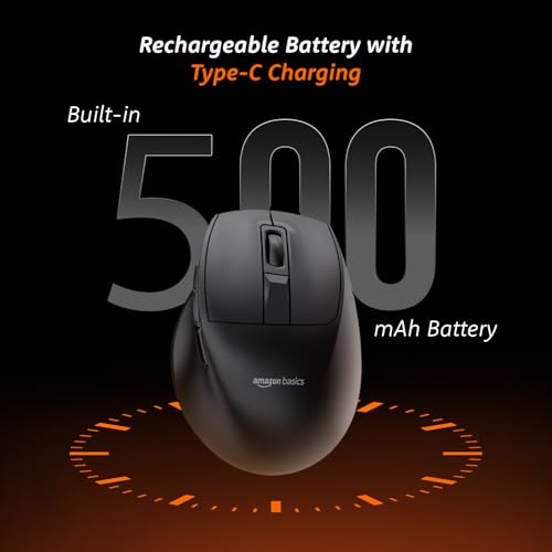 Image of Amazon Basics Pro Series 2.4G + Bluetooth + USB Triple Mode Wireless Ergonomic Mouse | 9 Buttons | Adjustable DPI (800-2400) | 500mAh Battery | Type-C Charging | Black