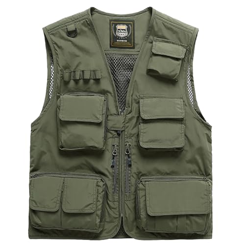 Hwalleum Men's Outdoor Casual Vest, Mens Summer Lightweight Multi-Pocket Camouflage Fishing Gilet Multifunction Outdoor Camo Vests For Camping Hunting Work Photography Hiking Travel