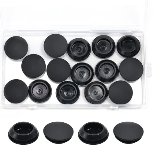 Image of 15 Pcs 20 mm Silicone Rubber Plugs Snap in Locking Hole Plugs for 20-22 mm (13 /16 inch-7 /8 inch) Round Holes, Flush Type Rubber Stoppers, Flexible Tube Pipe End Caps Covers, Waterproof Sealing Plugs, Black
