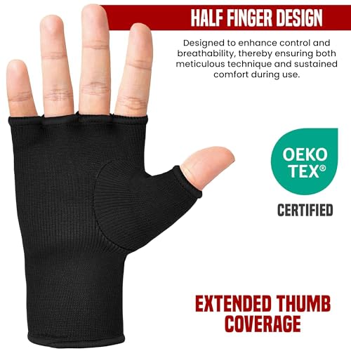 Image of RDX Boxing Hand Wraps Inner Gloves Men Women, Half Finger Elasticated Bandages, Under Mitts Fist Protection, Muay Thai, Kickboxing, MMA, Martial Arts Speed Bag Punching Training