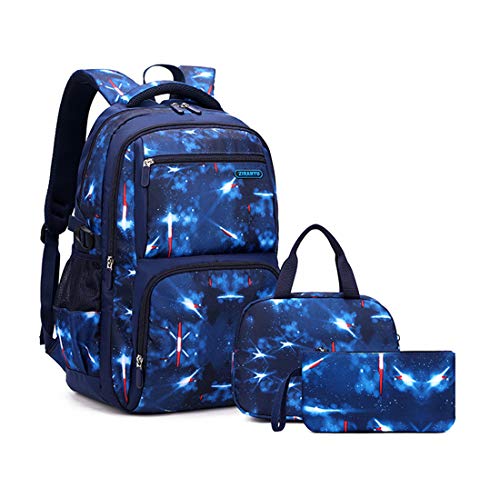 Mochila escolar com estampa de galáxia para meninos do ensino fundamental, 3 peças - azul - espaço sideral, 3Pcs Backpack Set, Mochila