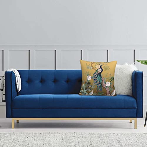 Border In Chinoiserie Style With Herons Peacock Decorative Throw Pillow Cover Soft Velvet Square Throw Pillow Case Home Decor Living Room Cushion Case For Bed Couch Car 18"X18" #TOP4