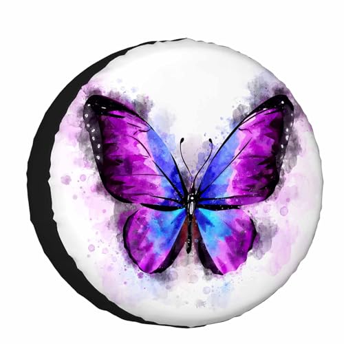 Image of Butterfly Spare Tire Cover for RV Trailer Watercolor Animal Bird Magical Fatasy Butterflies, Purple Black Wheel Protectors Weatherproof Polyester Tire Case for All Cars SUV Camper Travel 15 inch